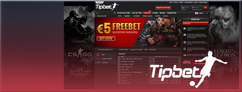tipbet-esports-review TipBet eSports betting interface, with their logo on top.